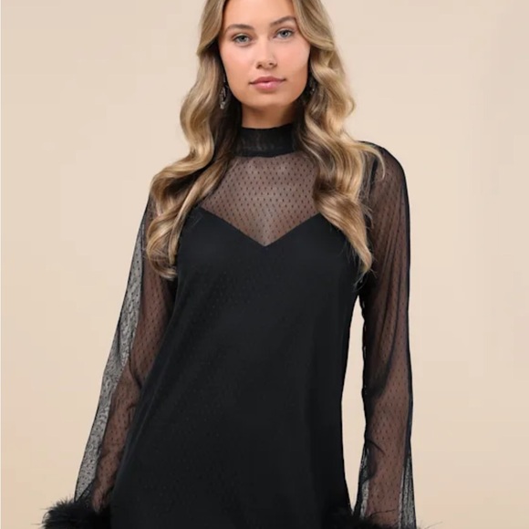 Lulus Black Sheer Sleeve Dress - Picture 1 of 4